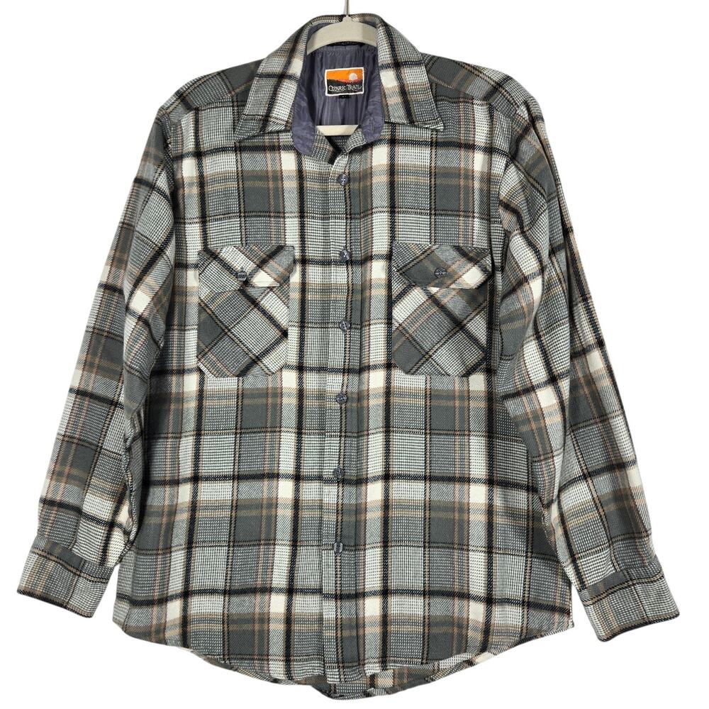 Vintage Ozark Trail Shirt Mens Medium Gray Plaid Flannel Grunge Utility Gorp 90s
